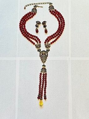 Heidi Daus Majestic Elegance Beaded Tassel Necklace & Crystal Earrings Set NWOB